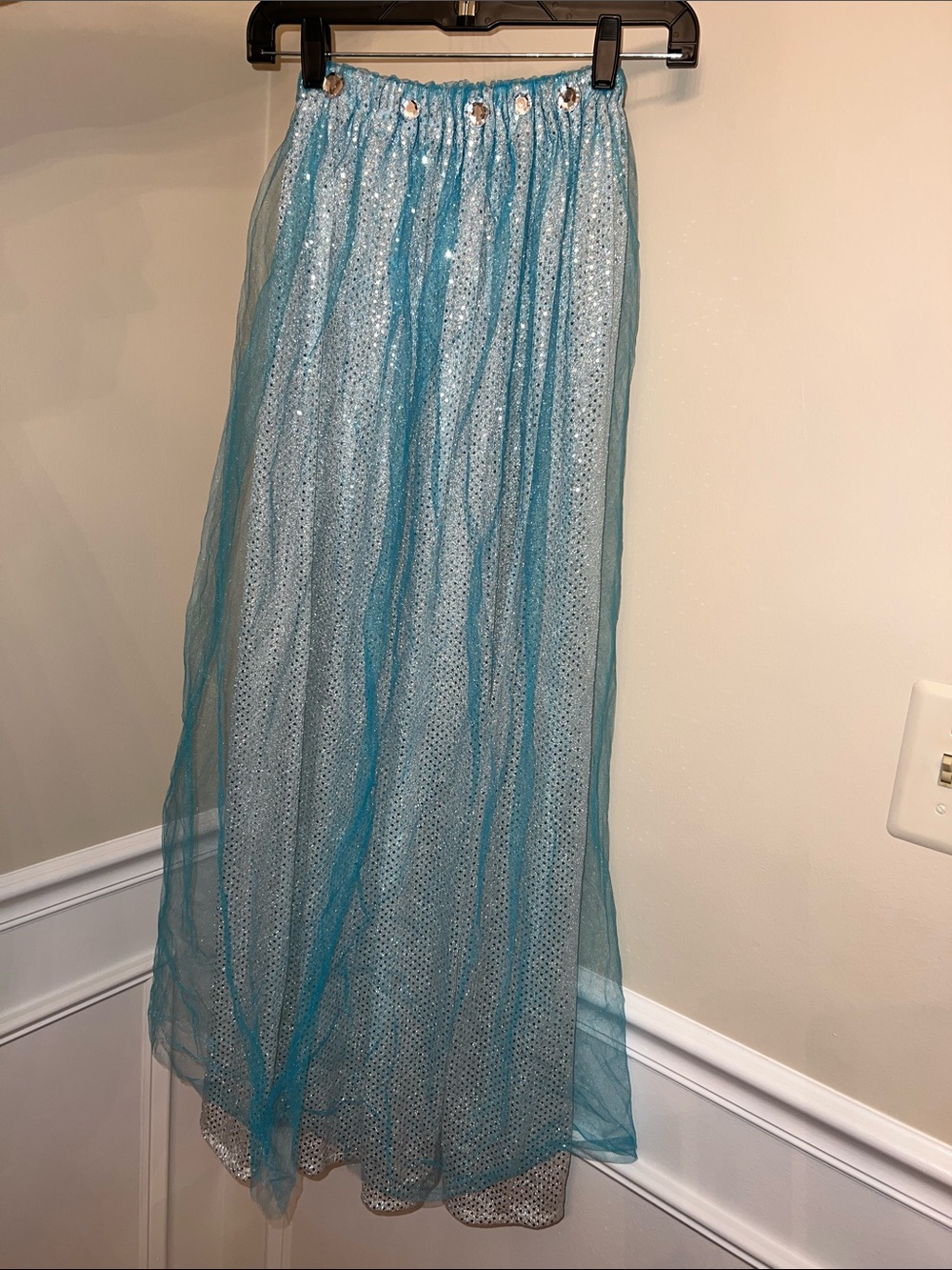 Girls Light Blue Sequin Mesh Maxi Skirt Frozen Little Mermaid Costuming